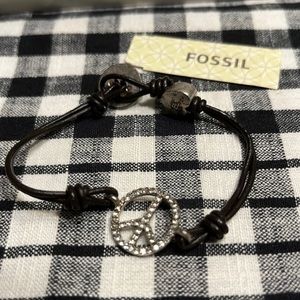 Black Fossil Bracelet with Peace Sign